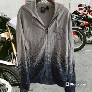 Men's Harley Davidson Motorcycles Full Zip Hoodie L Grey Navy Splatter Print